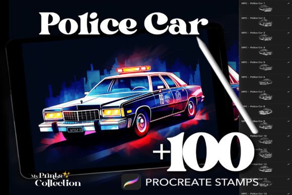 100 Procreate Police Car Stamps for Digital Art
