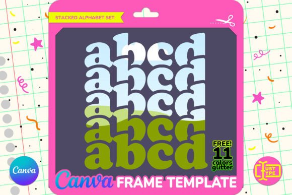 70s Stacked Alphabet Canva Frame for Retro Designs