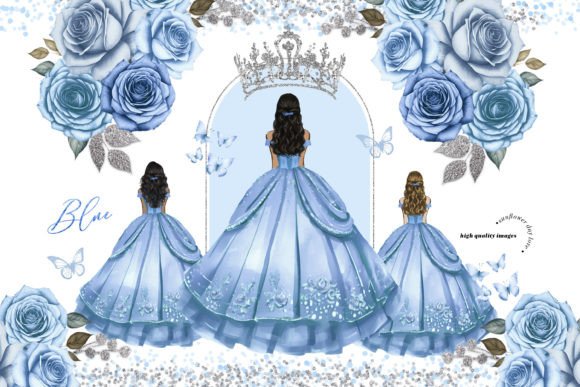 Arch Blue Princess Dresses Clipart: Elevating Creative Projects with Timeless Elegance