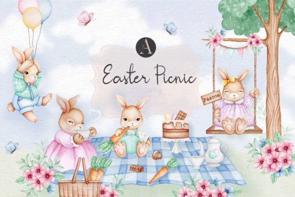 Easter Picnic Clipart Watercolor