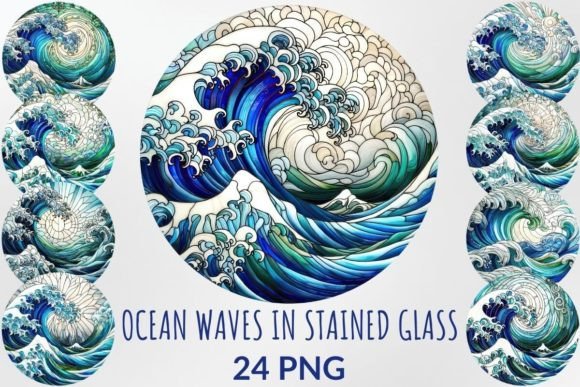 Ocean Waves in Stained Glass Style
