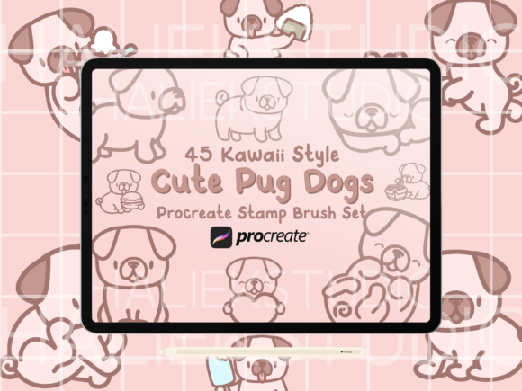 Pug Dog Procreate Stamps Brush Set for Creators